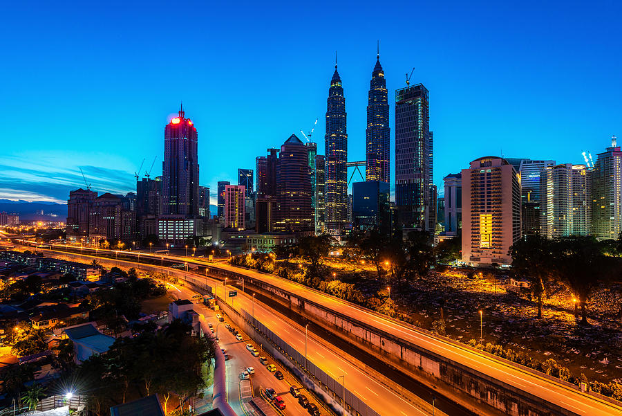 Kuala Lumpur City Skyline At Dusk Photograph by Prasit Rodphan - Fine ...