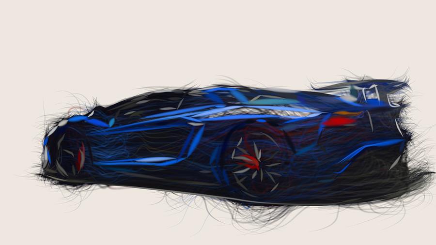 Lamborghini Aventador LP750 4 SV Roadster Draw Digital Art by CarsToon ...