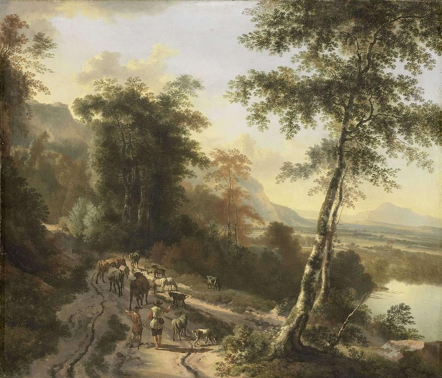 Landscape with Cattle Drivers. #2 Painting by Jan Hackaert
