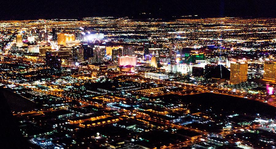 Las Vegas City lights from airplane at night #2 Photograph by Alex Grichenko