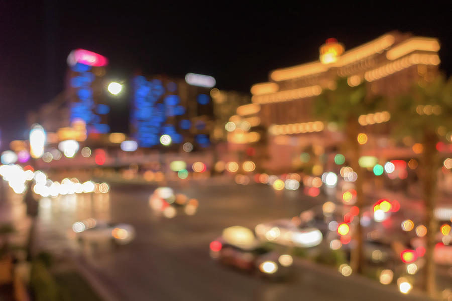 Las Vegas City Streets And Lights Bokeh Defocused Effect #2 Photograph by Alex Grichenko