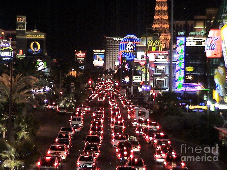 Las Vegas Nevada Night Lights Street Cars Scene Las Vegas Blvd View #2 Photograph by John Shiron