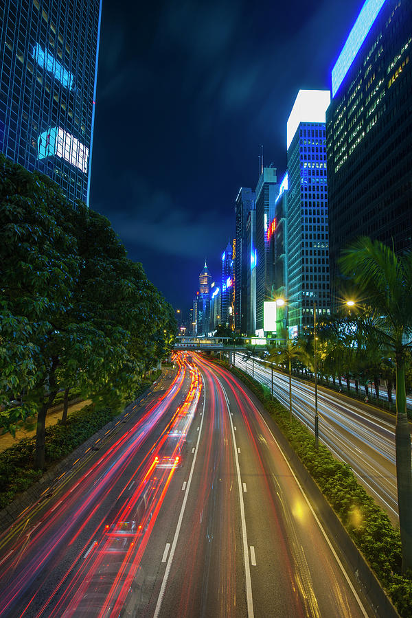 Light Trails Of Traffic At The Financial District In Hong Kong ...