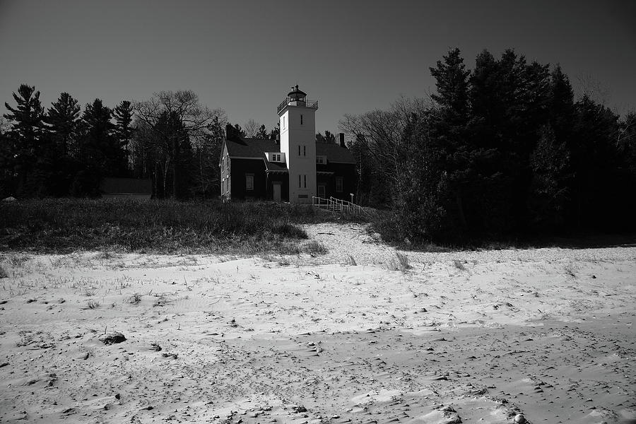 Lighthouse - 40 Mile Point Michigan BW #3 Photograph by Frank Romeo