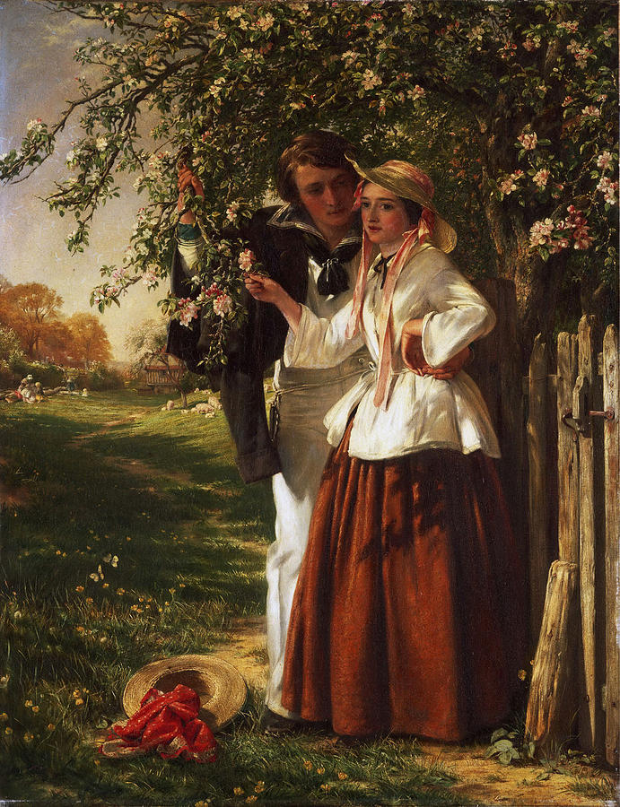 Lovers under a Blossom Tree #2 Painting by John Callcott Horsley