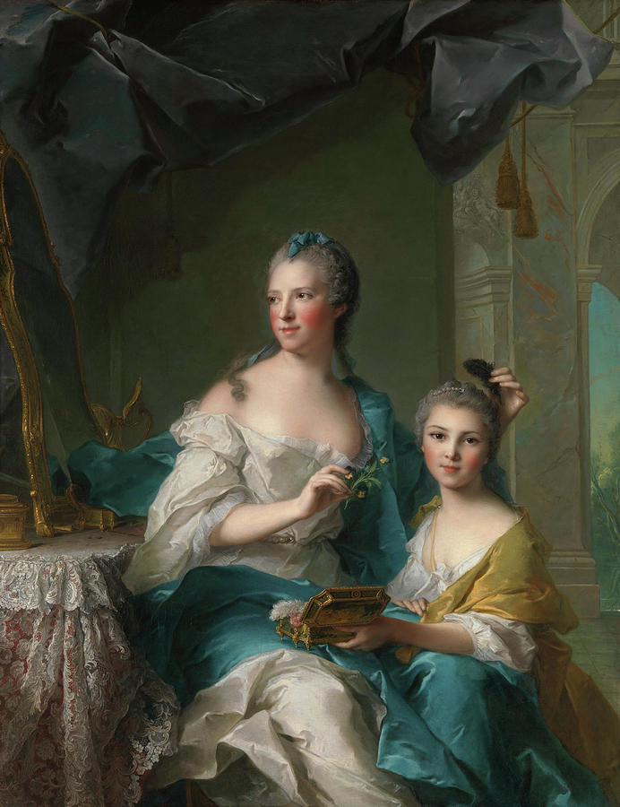 Paris Painting - Madame Marsollier and Her Daughter. #2 by Jean Marc Nattier