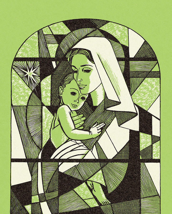 Vintage Drawing - Madonna and Child Stained Glass Window #2 by CSA Images
