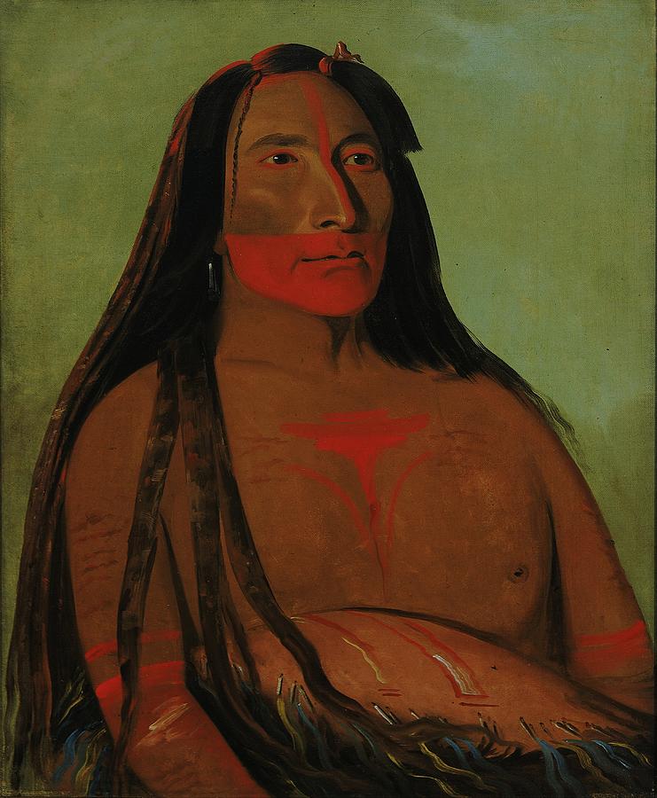 Feather Painting - Mah-to-toh-pa, Four Bears, Second Chief In Mourning by George Catlin