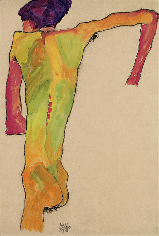 Egon Schiele Painting - Male Nude, Propping Himself Up #2 by Egon Schiele