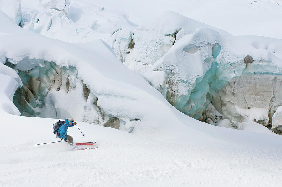 Man Backcountry Skiing, Vallee Blanche #2 Photograph by Jeff Diener Man Backcountry Skiing, Vallee Blanche #2 Photograph by Jeff Diener