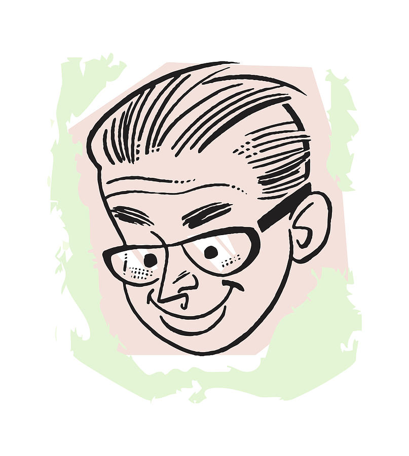 Vintage Drawing - Man in Eyeglasses Looking Down #2 by CSA Images