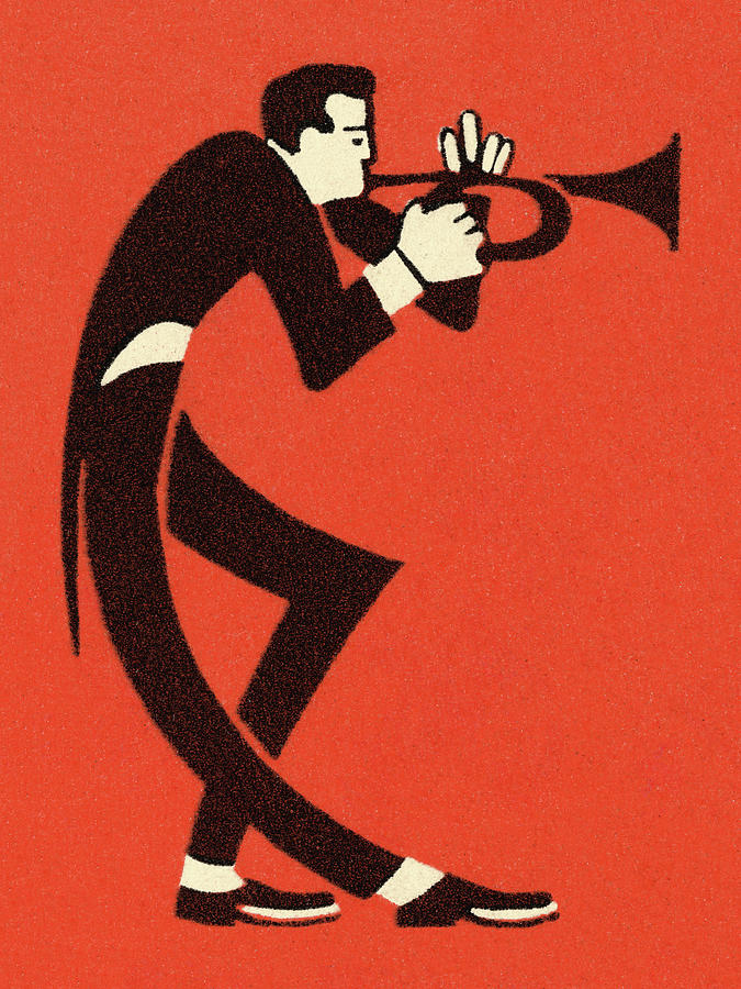Jazz Drawing - Man Playing Trumpet #2 by CSA Images