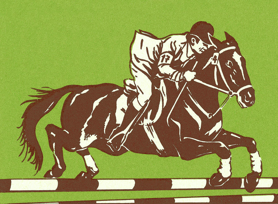 Sports Drawing - Man Riding Horse #2 by CSA Images