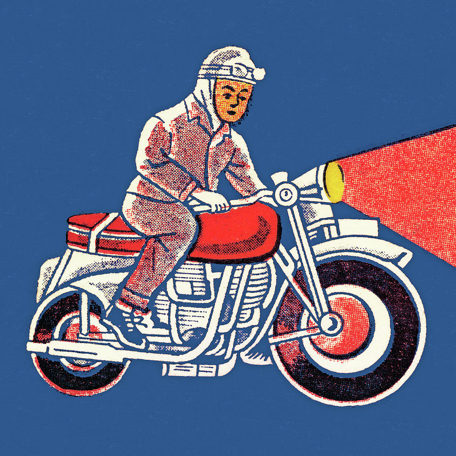 Transportation Drawing - Man Riding Motorcycle #2 by CSA Images