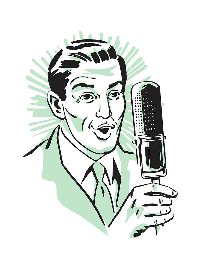 Music Drawing - Man Singing into Microphone #2 by CSA Images