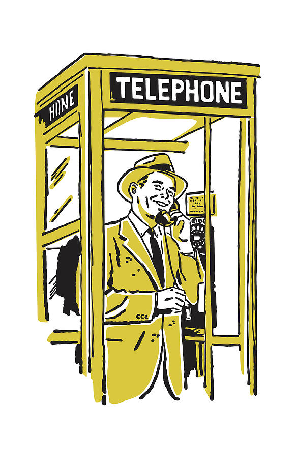 Vintage Drawing - Man Using Pay Phone #2 by CSA Images
