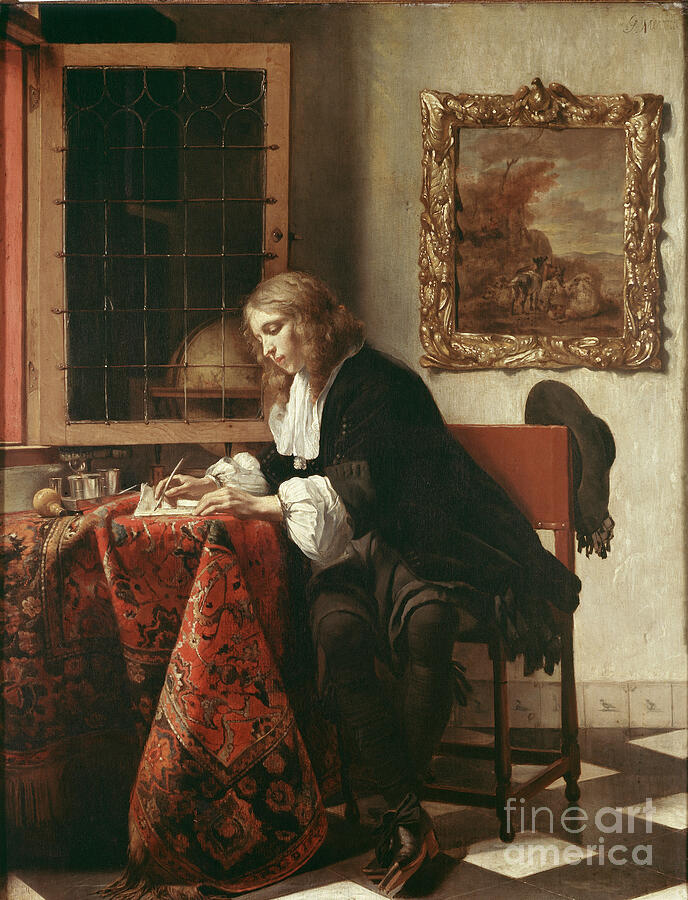Man Writing a Letter, from circa 1664-1666 Painting by Gabriel Metsu Man Writing a Letter, from circa 1664-1666 Painting by Gabriel Metsu
