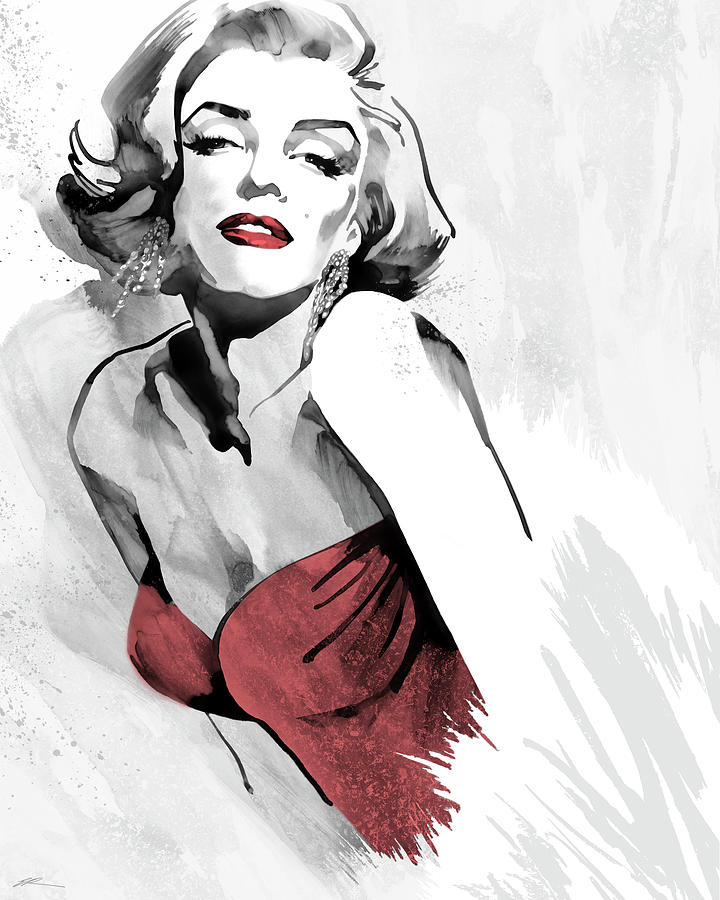 Marilyns Pose Red Dress #2 Painting by Ellie Rahim