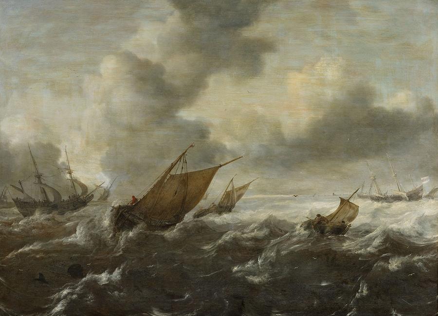 Maritime Scene with Stormy Seas #2 Painting by Abraham van Beyeren