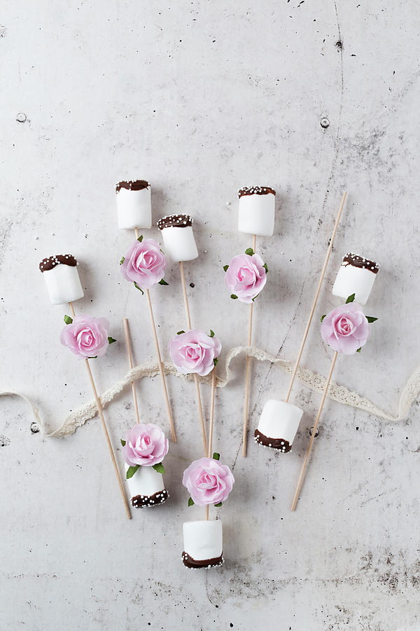 Marshmallows With Chocolate, And Sugar And Flower Decorations wedding, Birthday #2 Photograph by Mandy Reschke