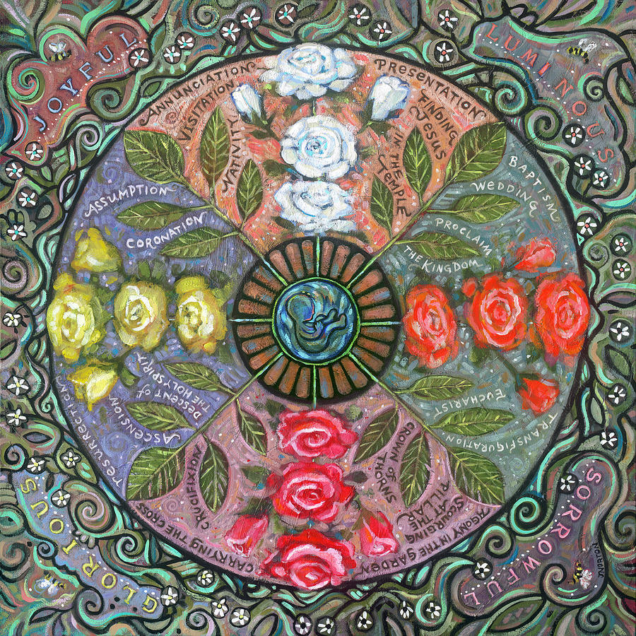 Rosary Painting - Marys Garden by Jen Norton