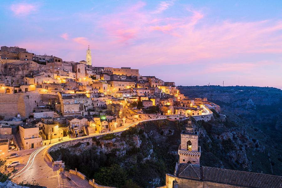 Architecture Photograph - Matera, Italy On The Canyon At Dusk #2 by Sean Pavone
