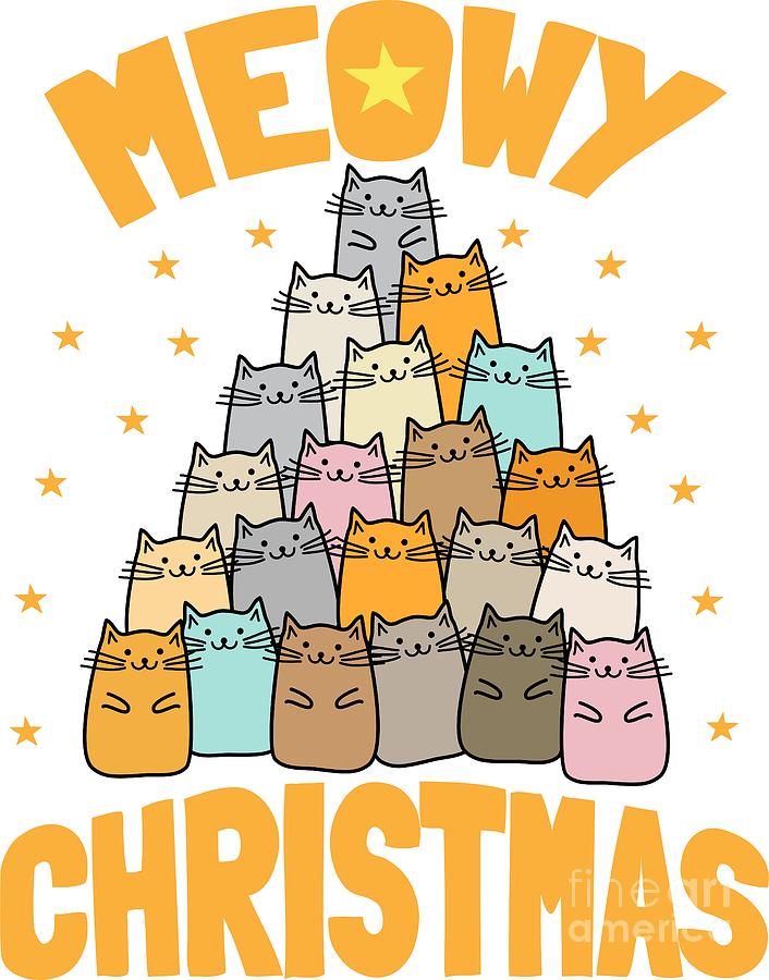 Meowy Christmas Cat Xmas Tree Decoration Digital Art By Mister Tee