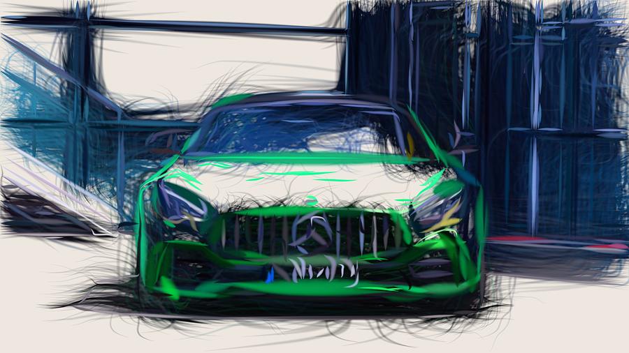 Mercedes AMG GT R Drawing #3 Digital Art by CarsToon Concept