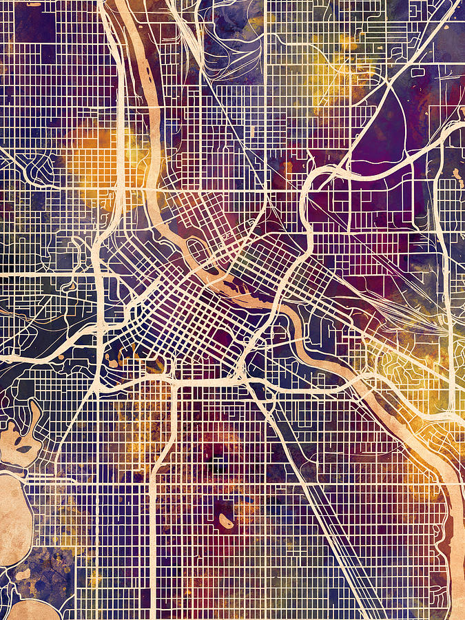 Minneapolis Minnesota City Map #2 Digital Art by Michael Tompsett