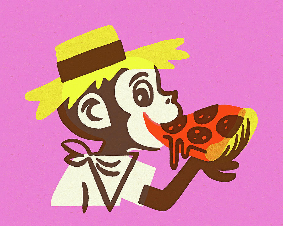 Vintage Drawing - Monkey Eating Pizza #2 by CSA Images