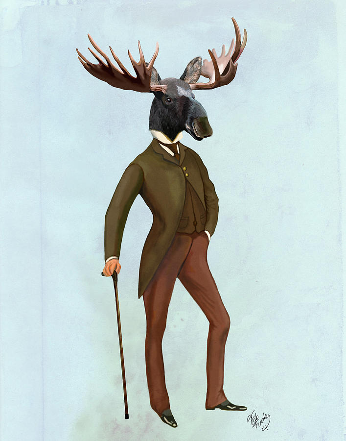 Animal Painting - Moose In Suit Full #2 by Fab Funky