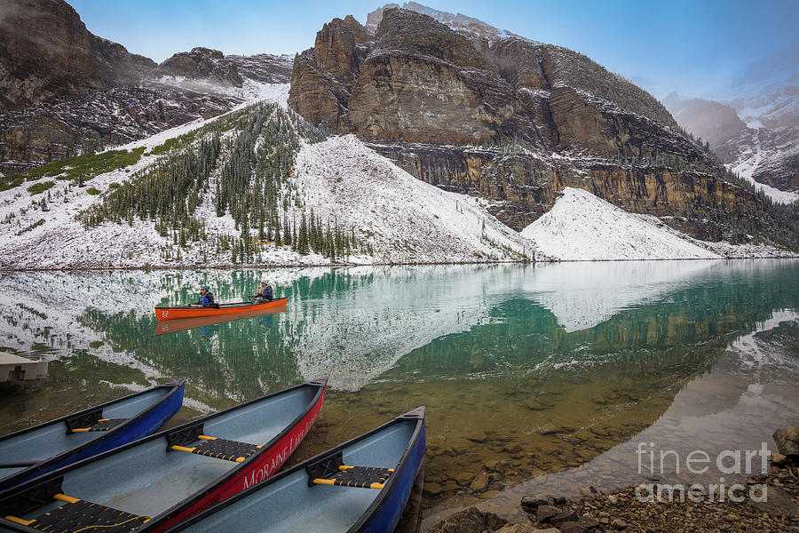 Moraine Lake Canoes #2 Photograph by Inge Johnsson