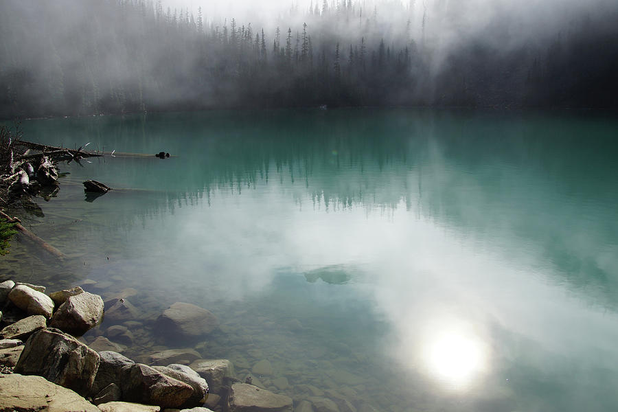 Morning mist rising from  turquoise lake #2 Photograph by Steve Estvanik