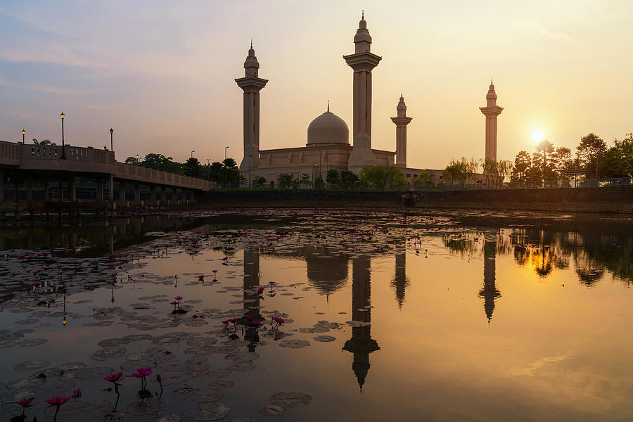 Architecture Photograph - Morning Sunrise Sky Of Masjid Bukit #2 by Prasit Rodphan