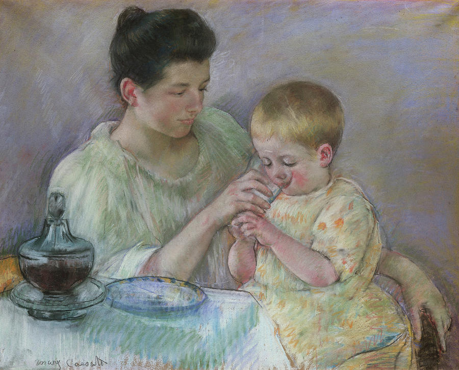 Mary Stevenson Cassatt Painting - Mother Feeding Child #2 by Mary Cassatt