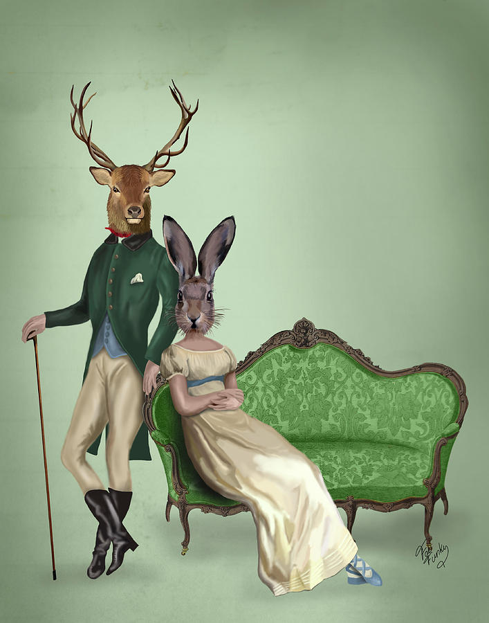 Animal Painting - Mr Deer And Mrs Rabbit #2 by Fab Funky