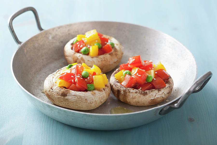 Mushrooms Stuffed With Tomatoes, Yellow Peppers And Peas #2 Photograph by Olga Miltsova