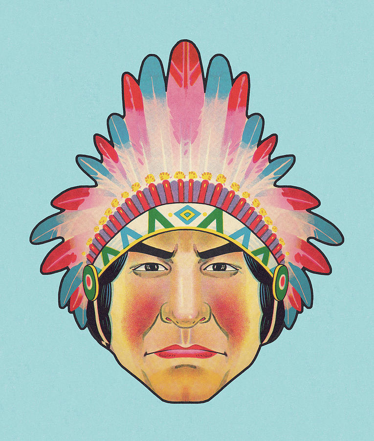 Vintage Drawing - Native American Wearing Headdress #2 by CSA Images