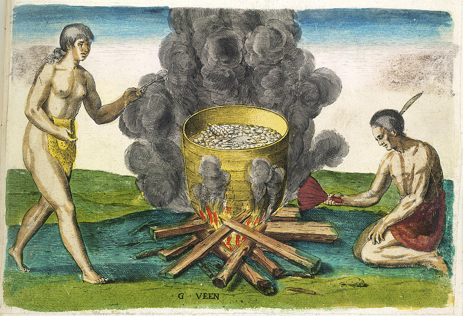Native Americans Cooking, 16th Century #2 Photograph by British Library