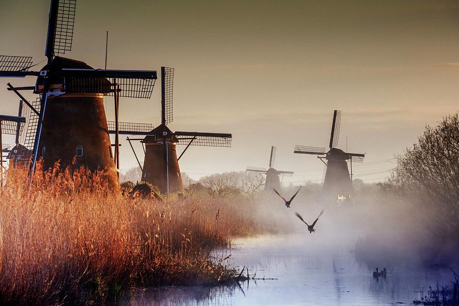 Netherlands, South Holland, Benelux, Kinderdijk, Kinderdijk Is A Collection Of 19 Authentic Windmills, Which Are Considered A Dutch Icon #2 Digital Art by Maurizio Rellini
