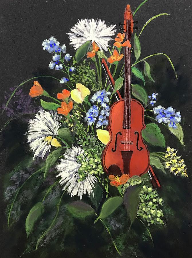 Floral Violin Pastel by Vicki Brevell