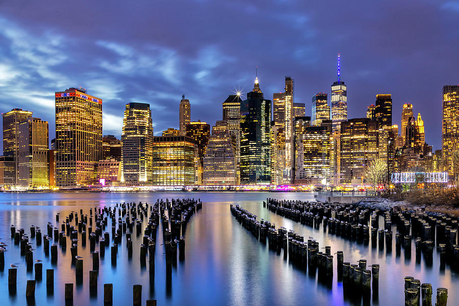 New York City, Downtown Skyline Seen From Brooklyn #2 Digital Art by Lumiere