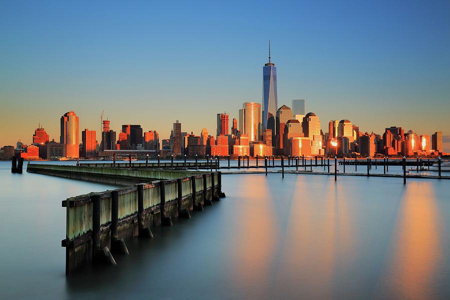 New York City, Manhattan, Hudson, Lower Manhattan, One World Trade Center, Freedom Tower, View Across The Hudson River Of The Downtown Manhattan And Financial District Skyline From New Jersey #2 Digital Art by Riccardo Spila