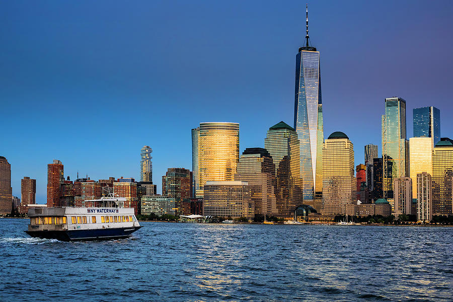 New York City, Manhattan, Lower Manhattan, One World Trade Center, Freedom Tower, View From New Jersey Towards Lower Manhattan At Night #2 Digital Art by Antonino Bartuccio