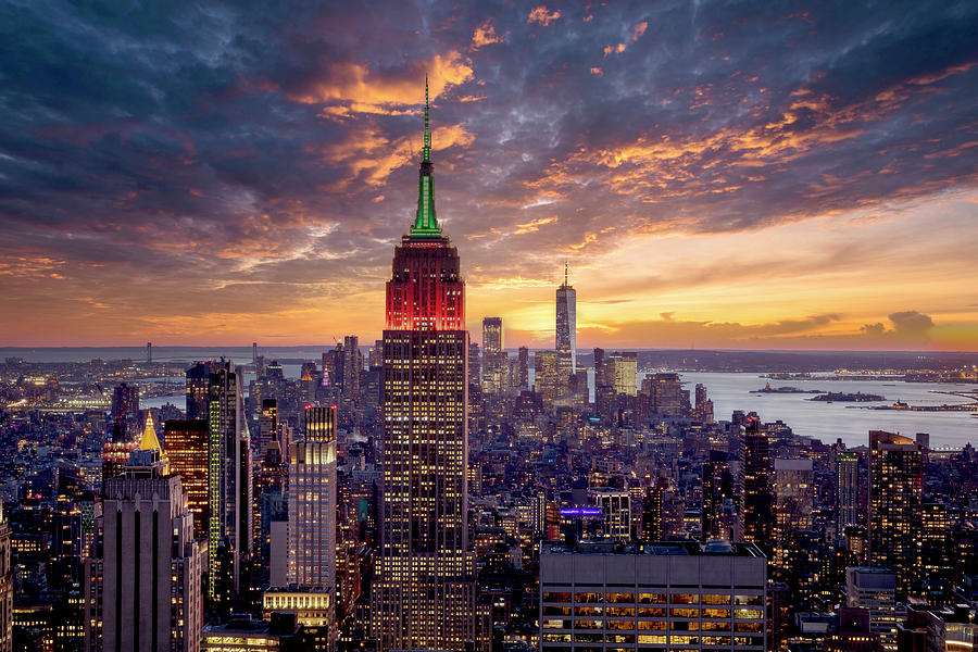 New York, Nyc, Cityscape From Rockefeller Center At Night. Digital Art ...