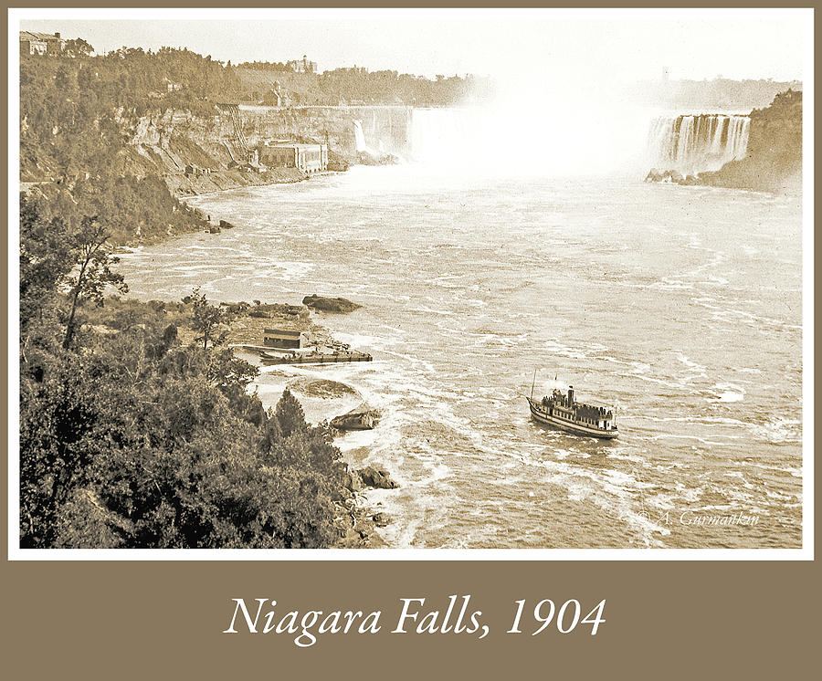 Niagara Falls with Sightseeing Boat, 1904, Vintage Photograph #2 Photograph by A Macarthur Gurmankin