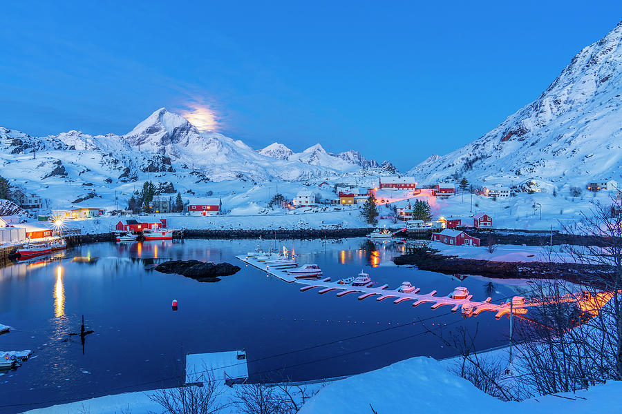 Norway, Nordland, Lofoten Islands, Flakstadoya, Harbor In Sund #2 Digital Art by Sebastian Wasek