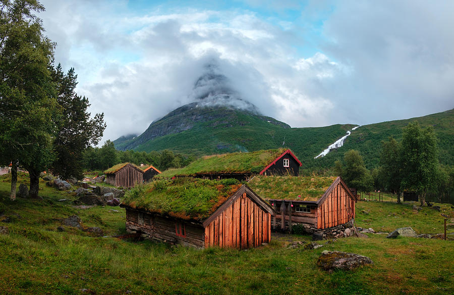 Nature Photograph - Norwegian Grass Roof Old House #2 by Ivan Kmit