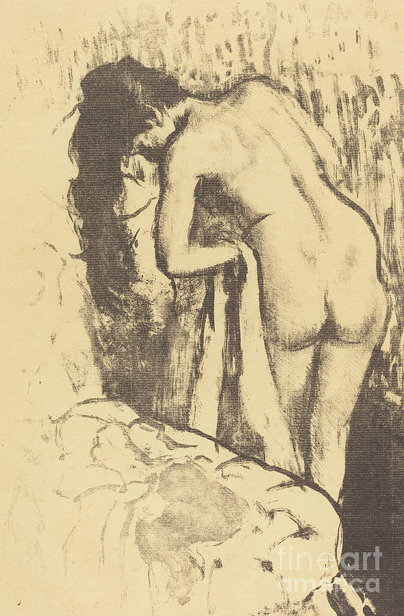 Nude Woman Standing, Drying Herself  Drawing by Edgar Degas
