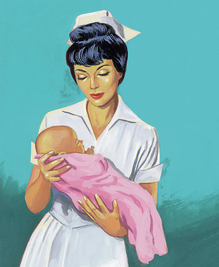 Nurse Holding Baby Drawing By CSA Images - Fine Art America